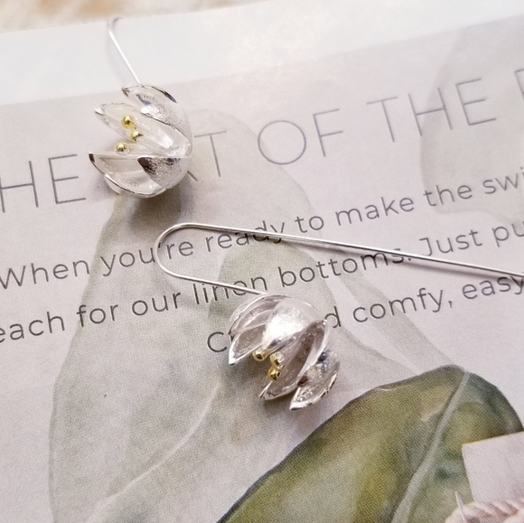 Beautiful 925 S Silver Flower long Earrings - Picture 10 of 16